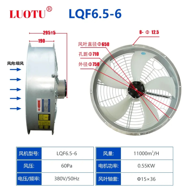 0.55kw扇葉直徑650mm 風(fēng)量11000m3/尼龍風(fēng)葉